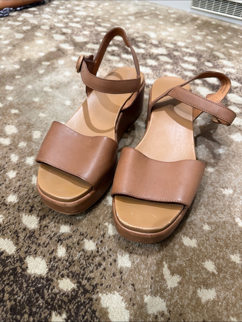 Camper Brown Leather Platform Wedge Sandals